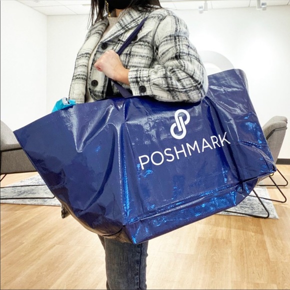 Oversized Double Handle Tote blue and white Poshfixings New - Picture 5 of 13